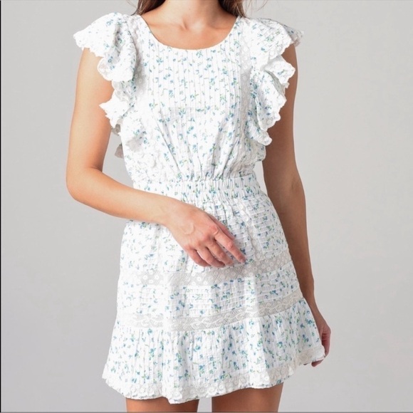 LOVESHACKFANCY ROBERTA DITSY FLORAL RUFFLE LACE MINI DRESS SIZE LARGE - Picture 5 of 15